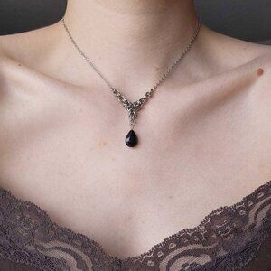 Vintage gothic victorian vampire black onyx rosary necklace ✦ chain mail ✦